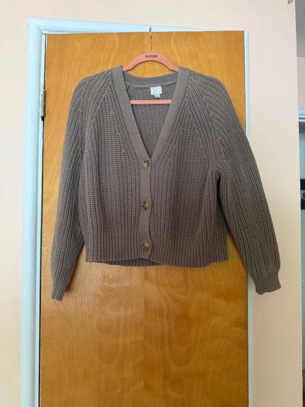 A New Day Cropped Knit Tan Cardigan Sweater, Size L